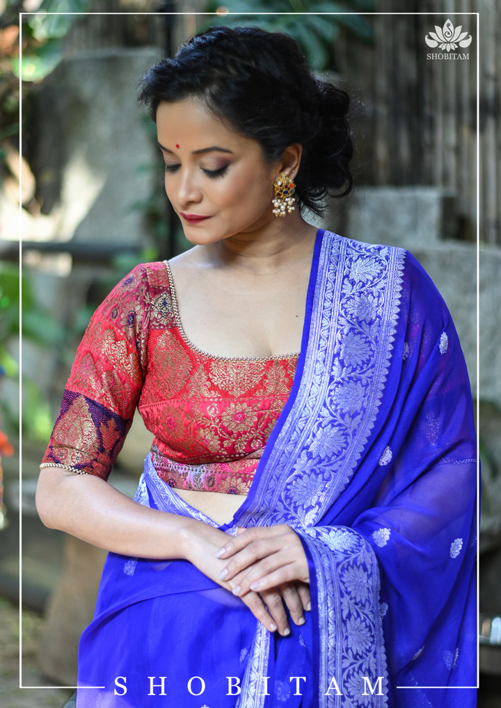 Banarasi Multicolor Panel design  Zari Brocade Blouse with Antique tone zari