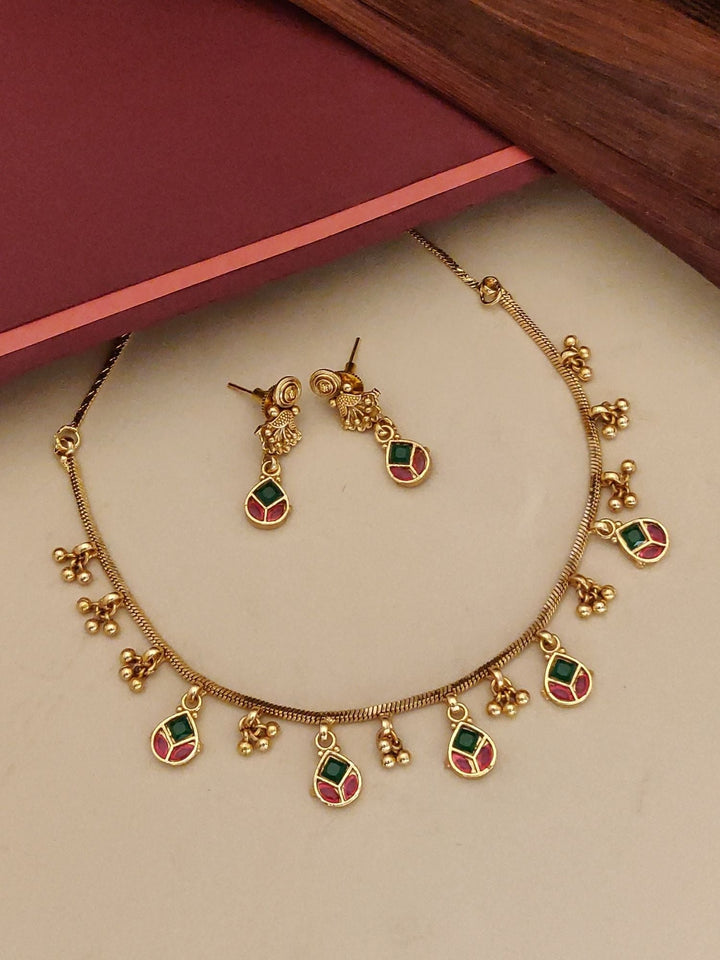 Gold Plated Kempstone Necklace Set | SHOBITAM