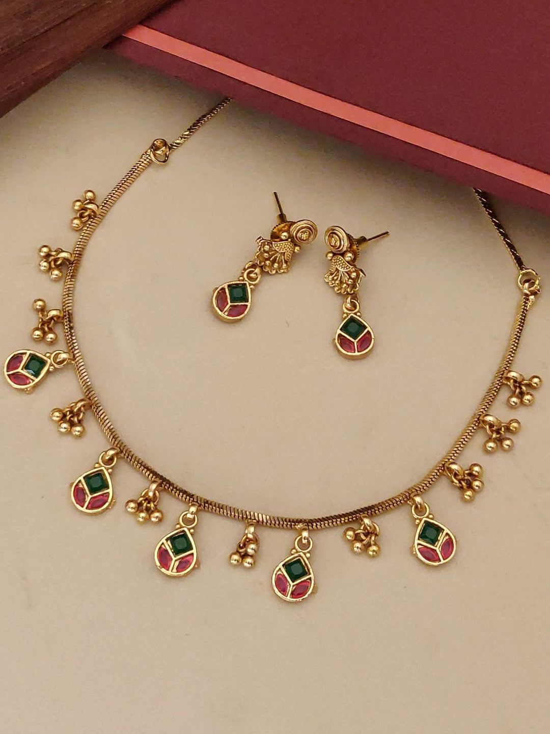 Gold Plated Kempstone Necklace Set | SHOBITAM
