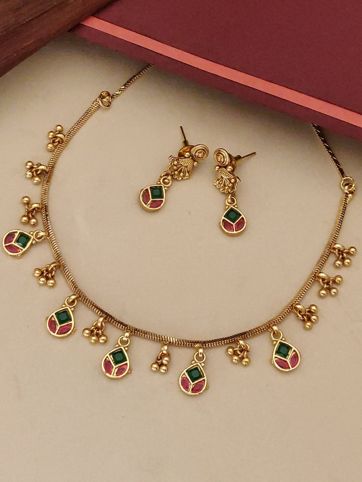 Gold Plated Kempstone Necklace Set | SHOBITAM