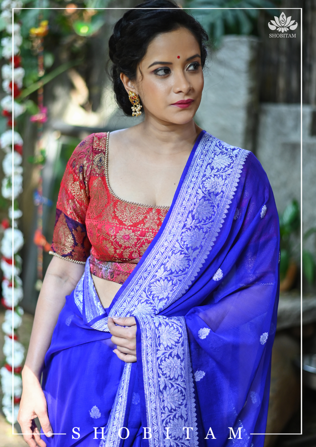 Banarasi Multicolor Panel design  Zari Brocade Blouse with Antique tone zari