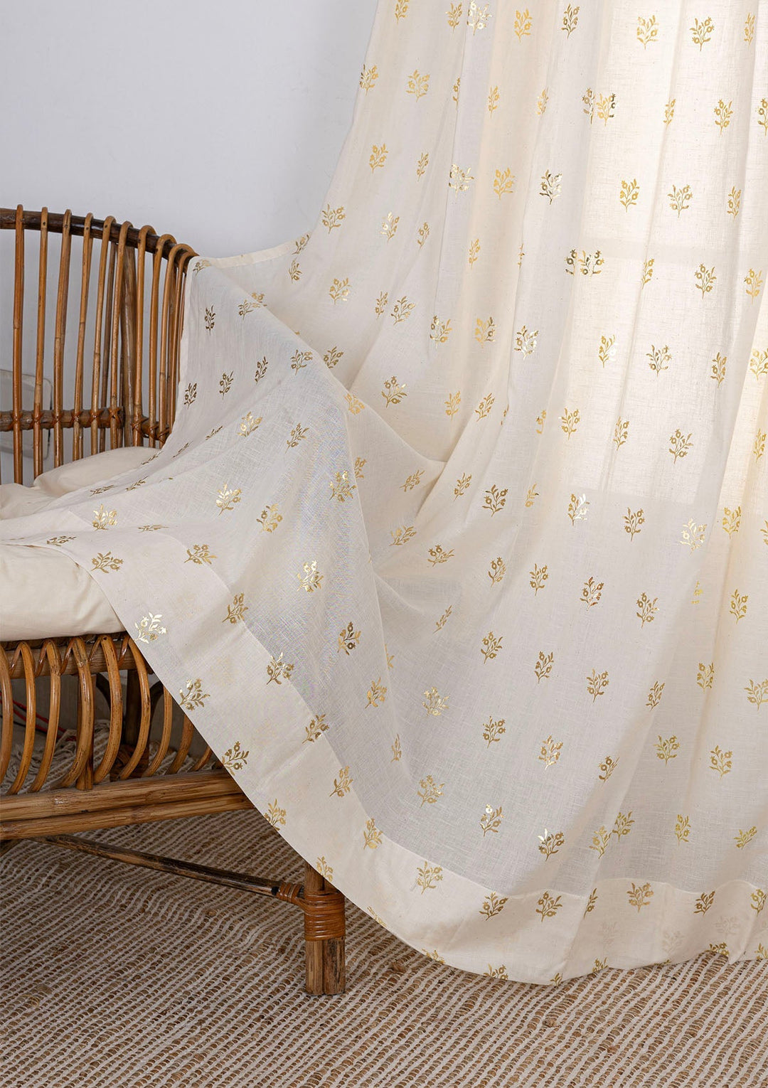 Induja 100% Cotton Sheer Gold Printed Curtain for living room & bedroom - Light Filtering - Beige - Single Piece  SHOBITAM
