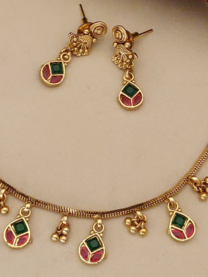 Gold Plated Kempstone Necklace Set | SHOBITAM