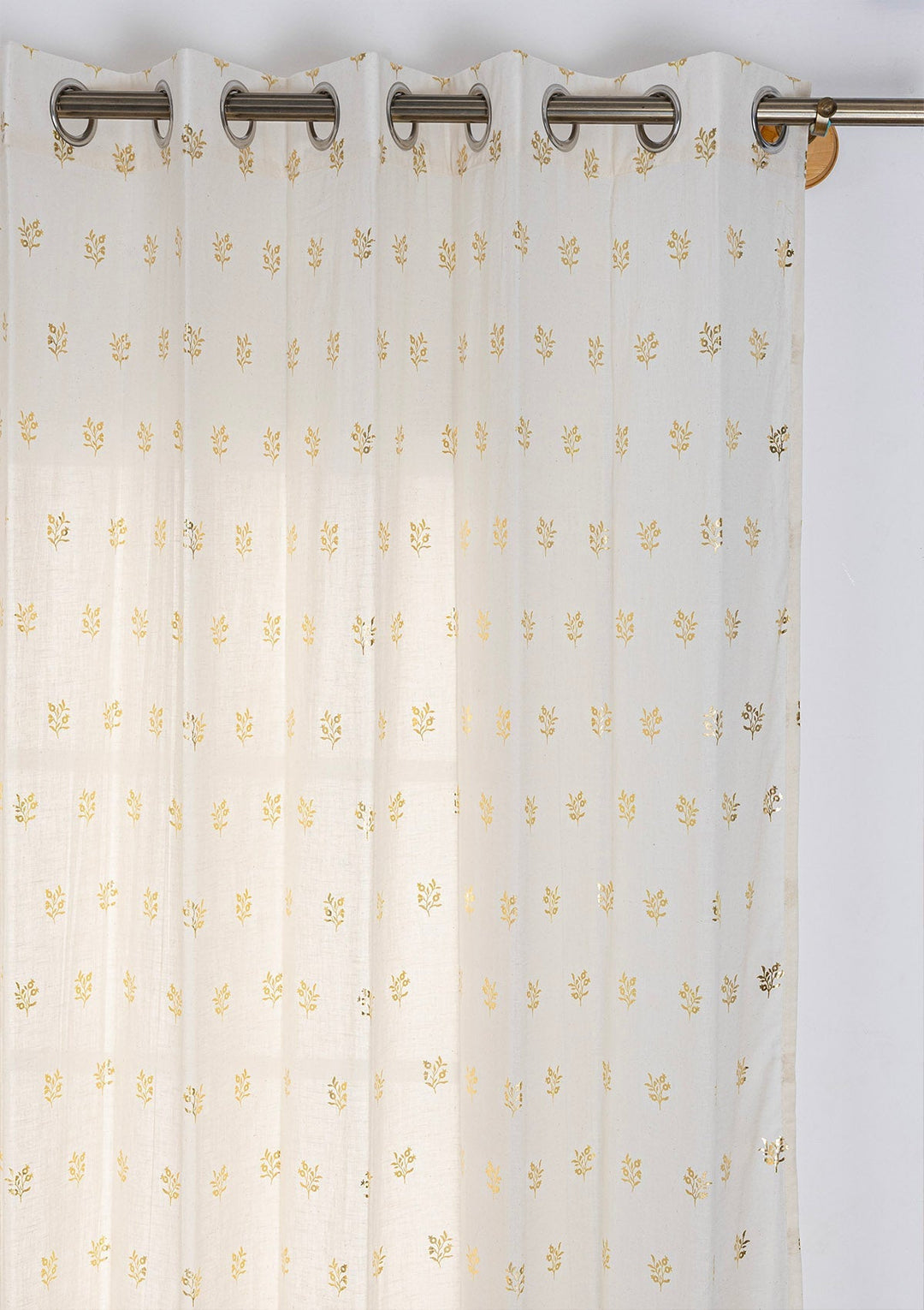 Induja 100% Cotton Sheer Gold Printed Curtain for living room & bedroom - Light Filtering - Beige - Single Piece  SHOBITAM