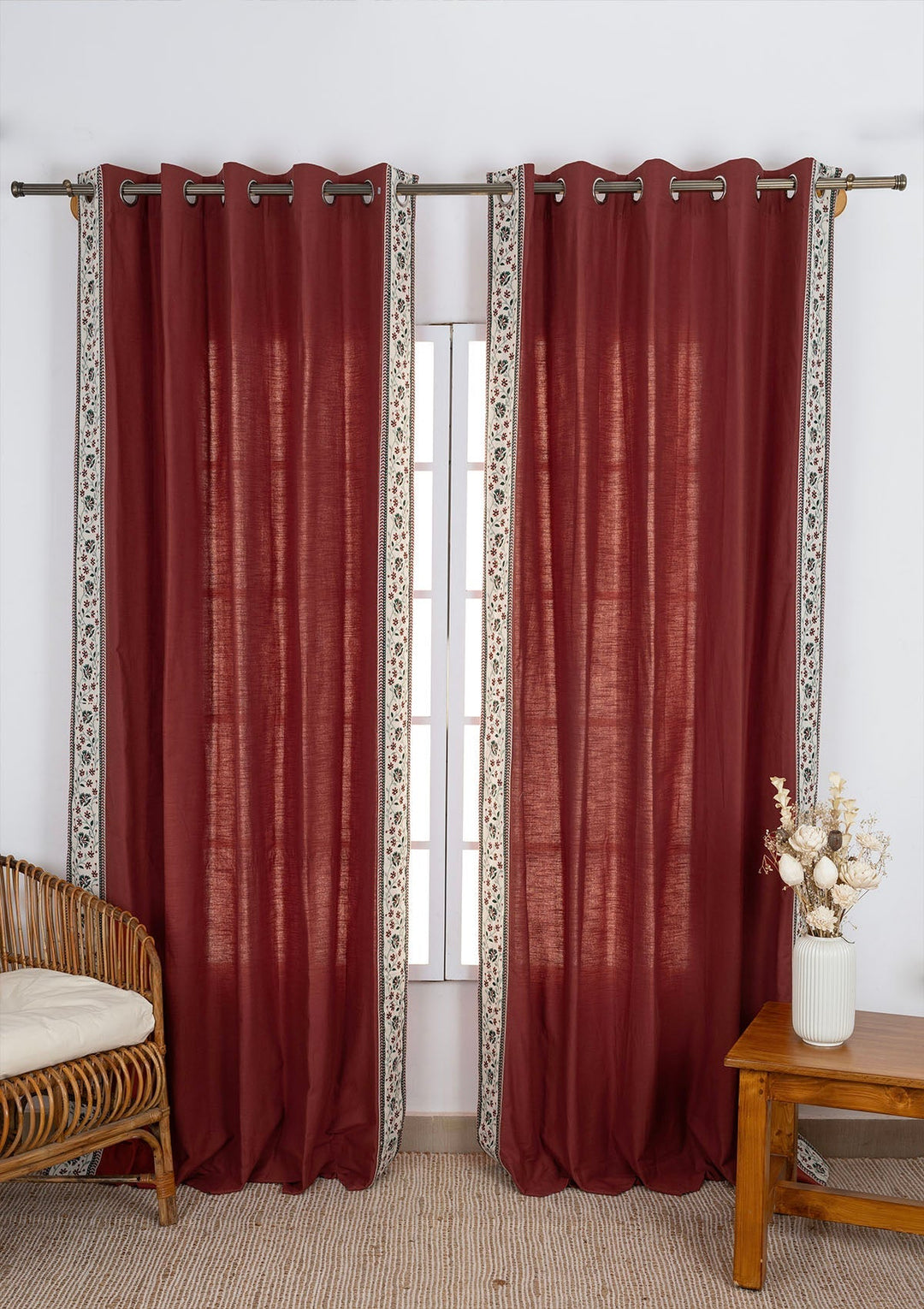 Kadamba Crimson Red 100% Cotton Plain Curtain for living room & bedroom - Room Darkening - Single Piece | SHOBITAM