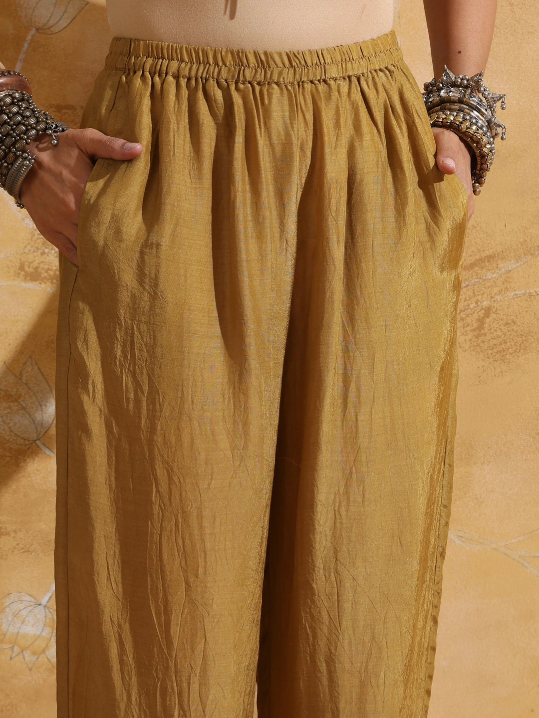Purple Mustard Floral Print Muslin Silk High-Slit Kurta Set  | SHOBITAM