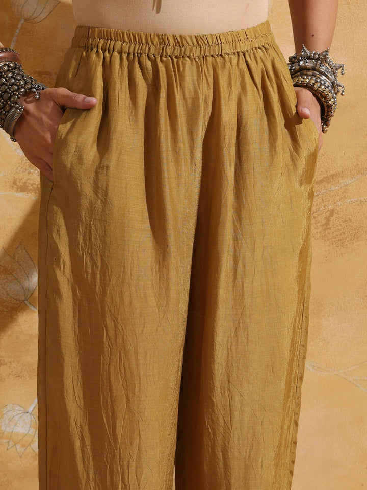Purple Mustard Floral Print Muslin Silk High-Slit Kurta Set  | SHOBITAM