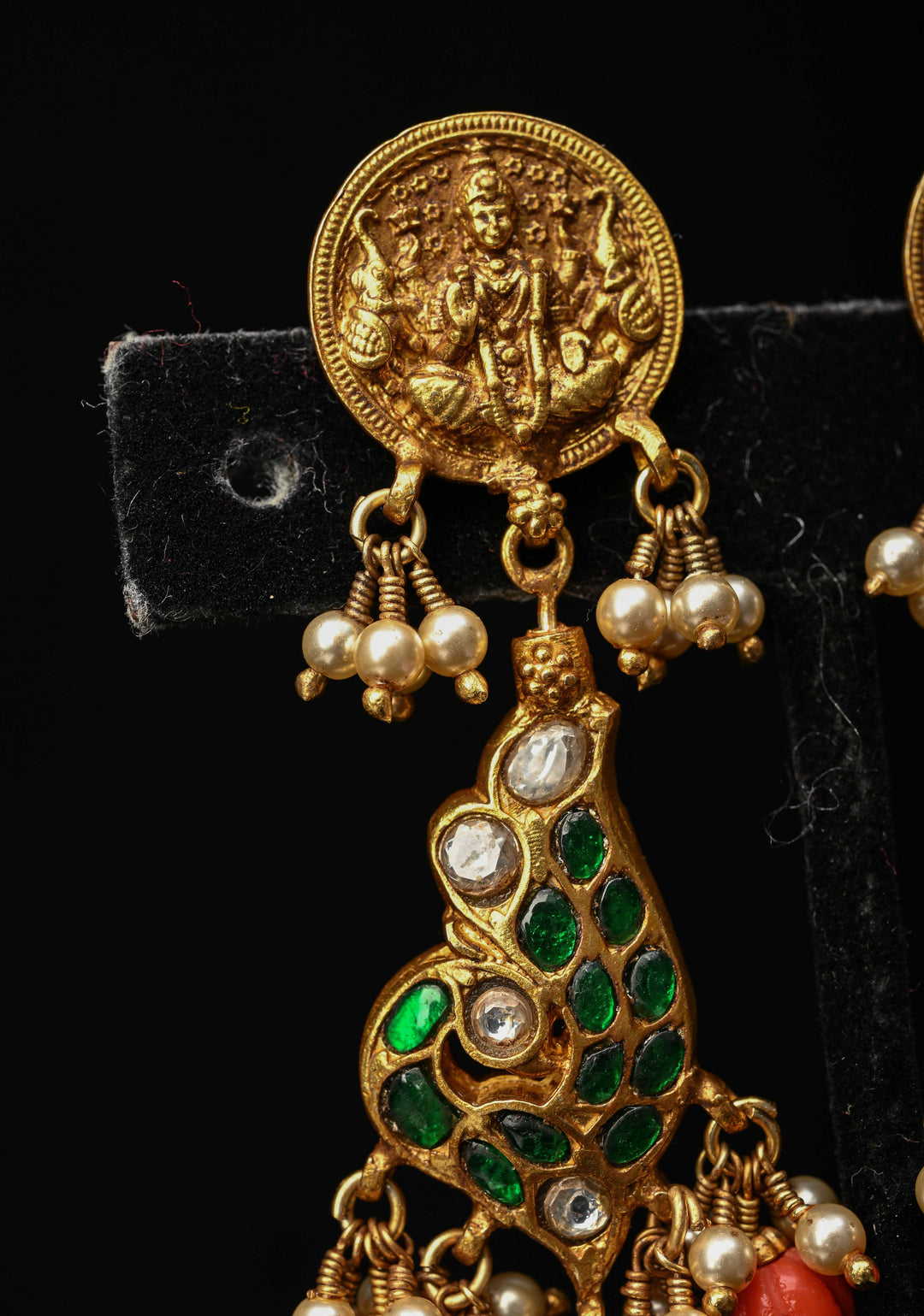 2 in 1 92.5  Silver Antique 24 Ct Gold Plated Reversible Kundan Earrings with Lakshmi, Peacock Design