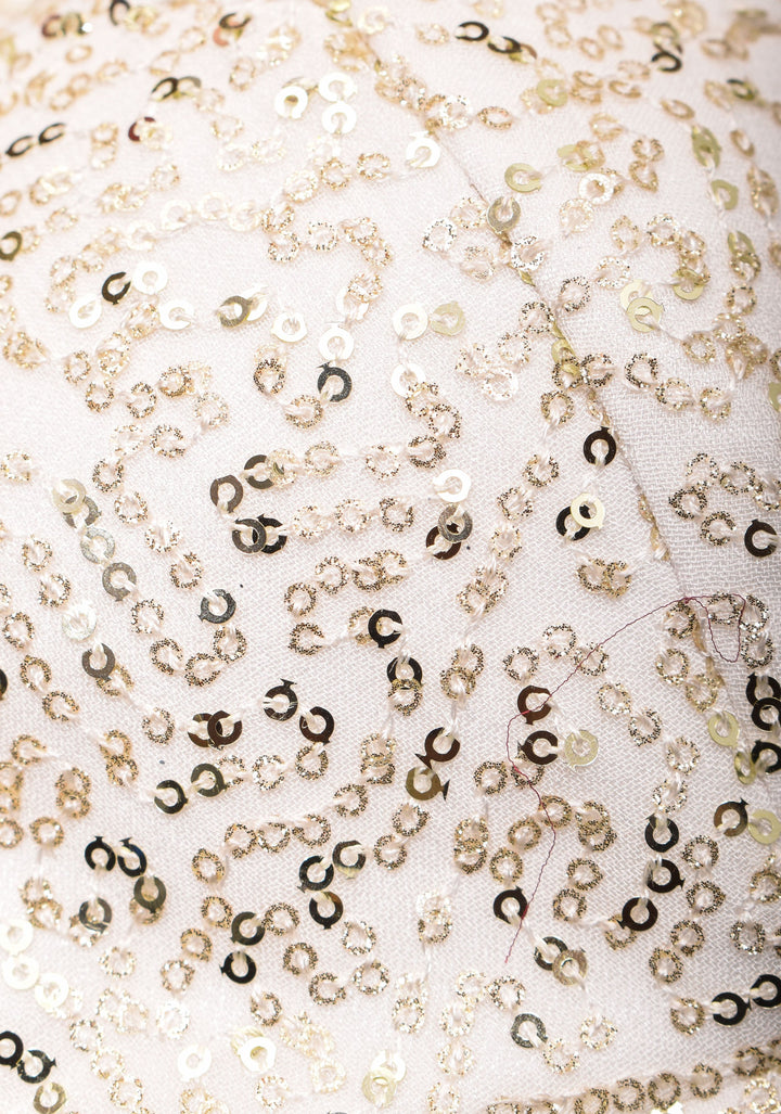 White Sequin Blouse with Queen Anne Neckline and cap sleeves