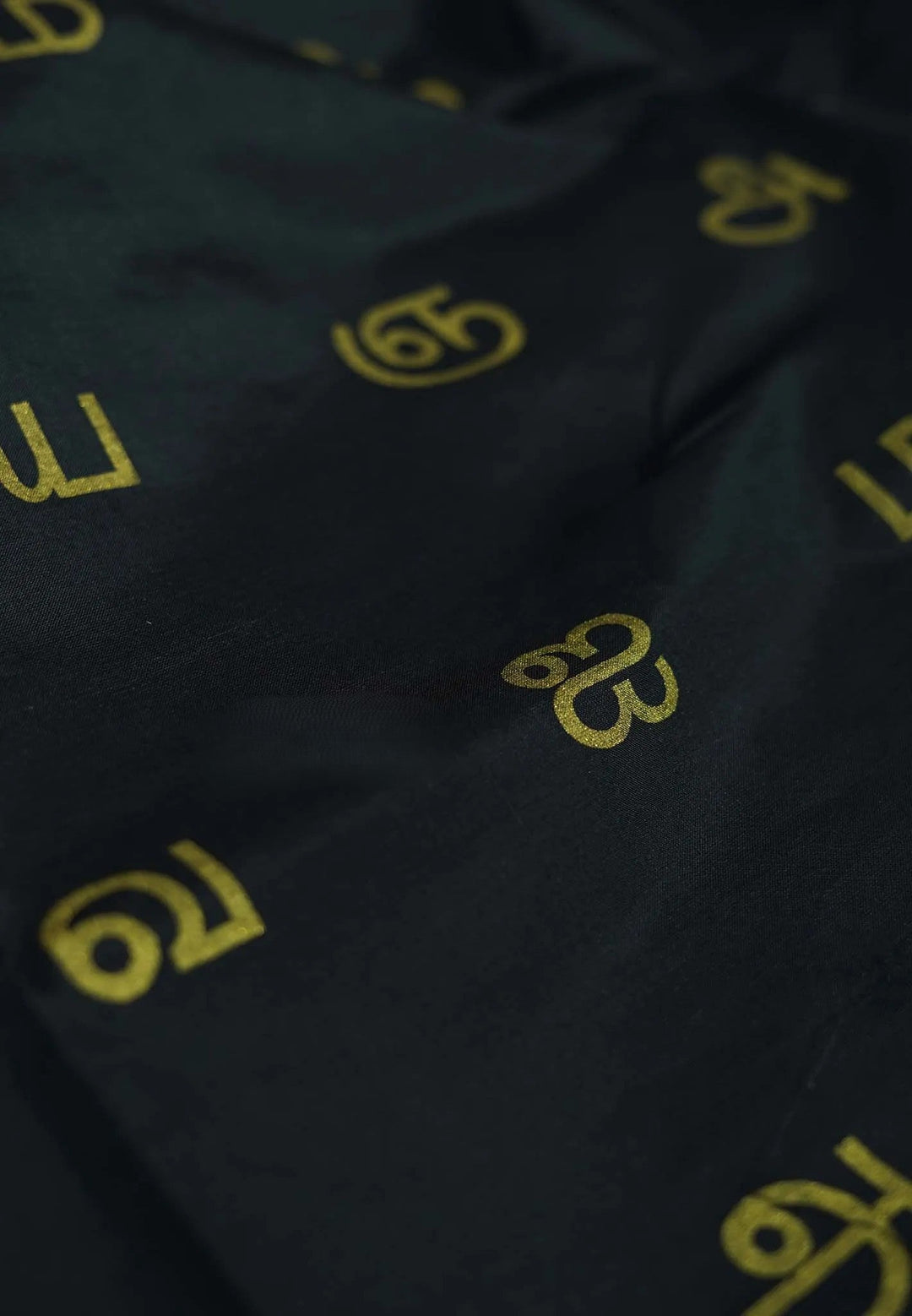 Preorder: Black Saree with  Tamizh Letters Handblock Printed on Bamboo Cotton  | SHOBITAM