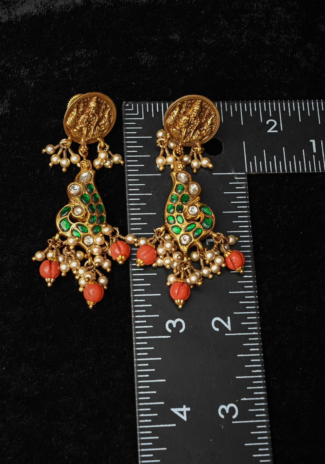2 in 1 92.5  Silver Antique 24 Ct Gold Plated Reversible Kundan Earrings with Lakshmi, Peacock Design