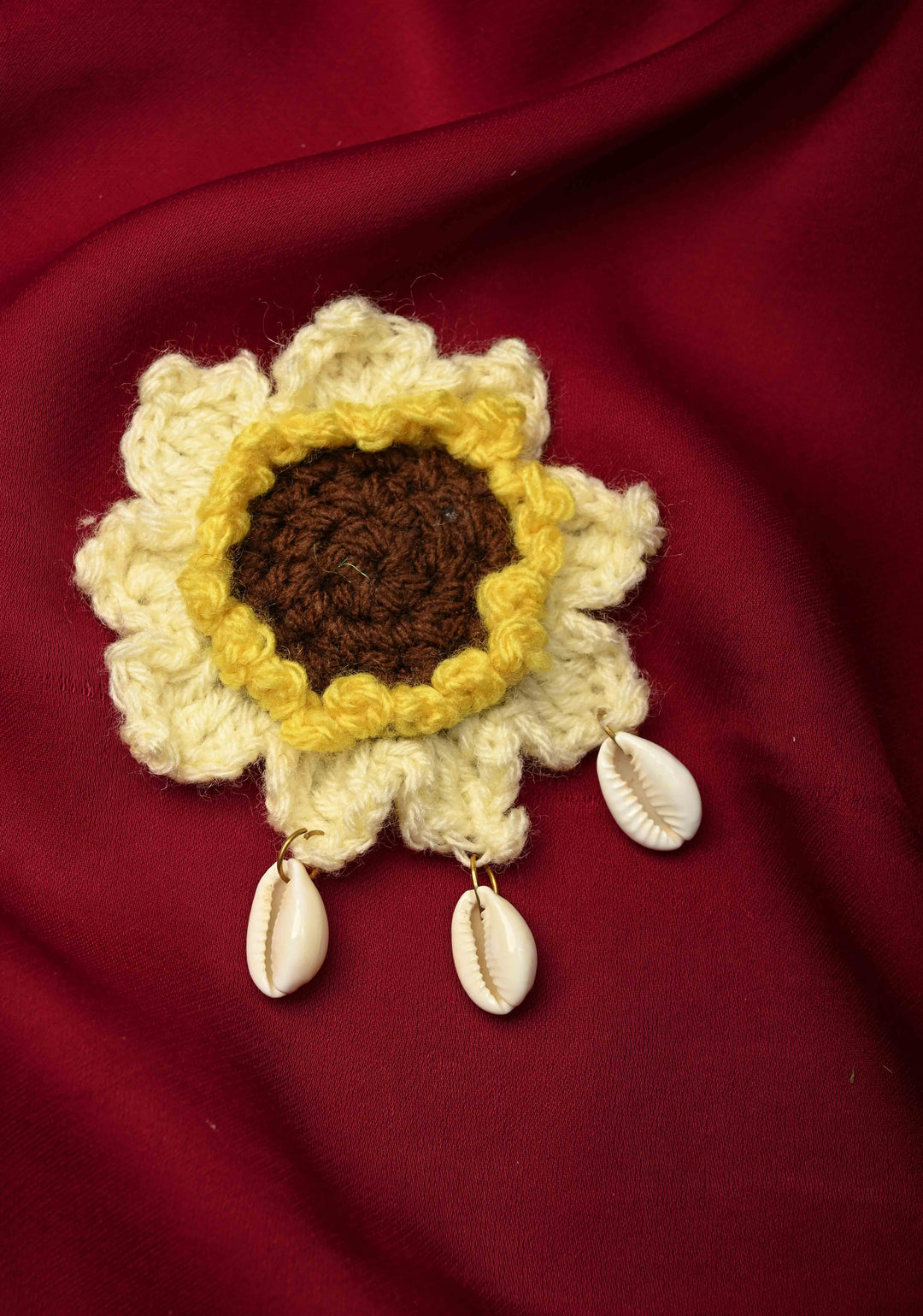 Crochet Flower ith Cowrie hangings hair clip | SHOBITAM