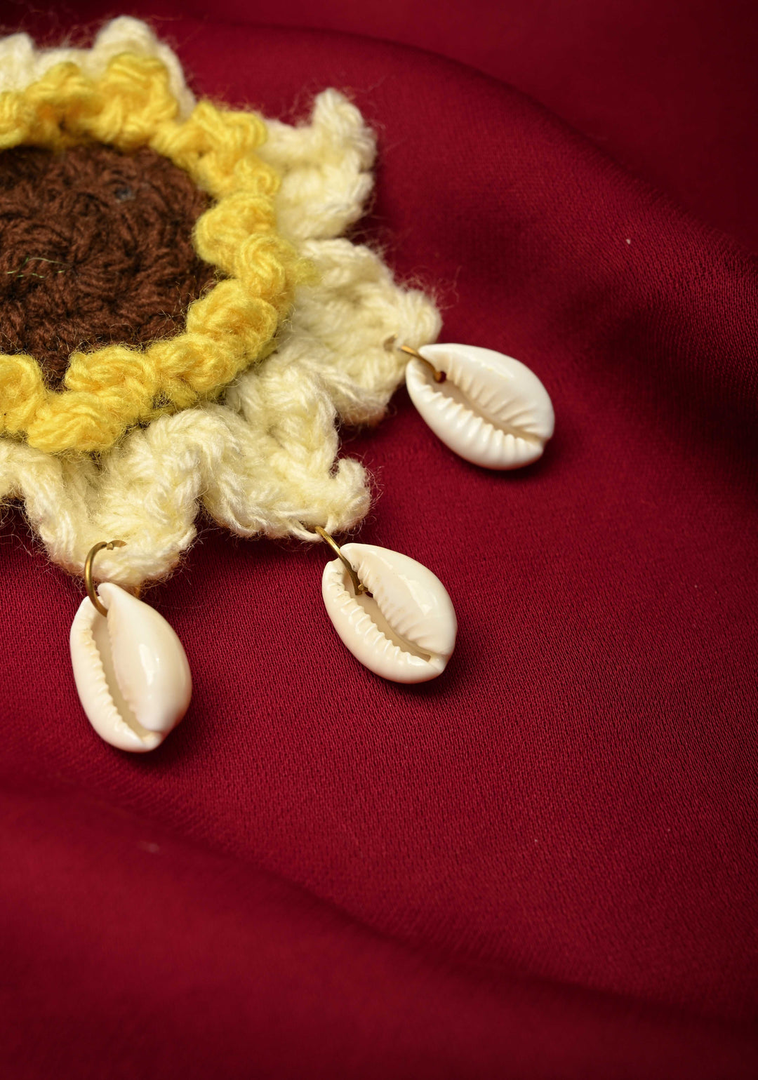 Crochet Flower ith Cowrie hangings hair clip | SHOBITAM