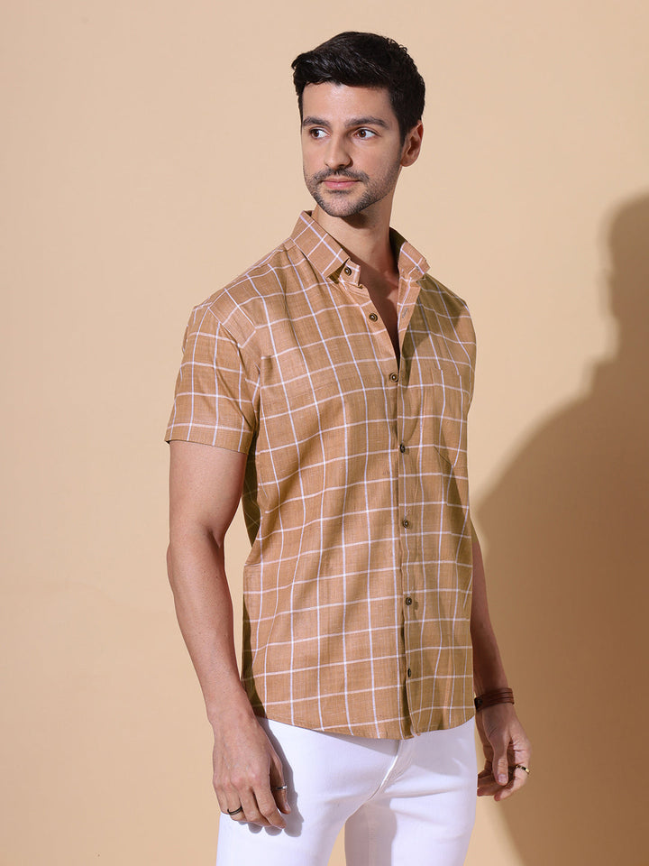 Raet Pure Khadi Half Sleeve Cotton Shirt in Brown