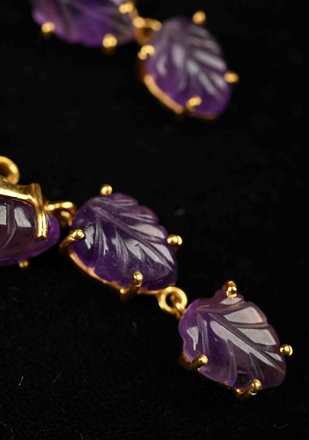 92.5 Pure Silver Amethyst Engraved 3 tier Earrings