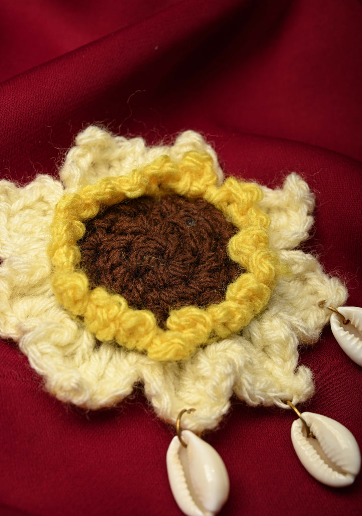 Crochet Flower ith Cowrie hangings hair clip | SHOBITAM