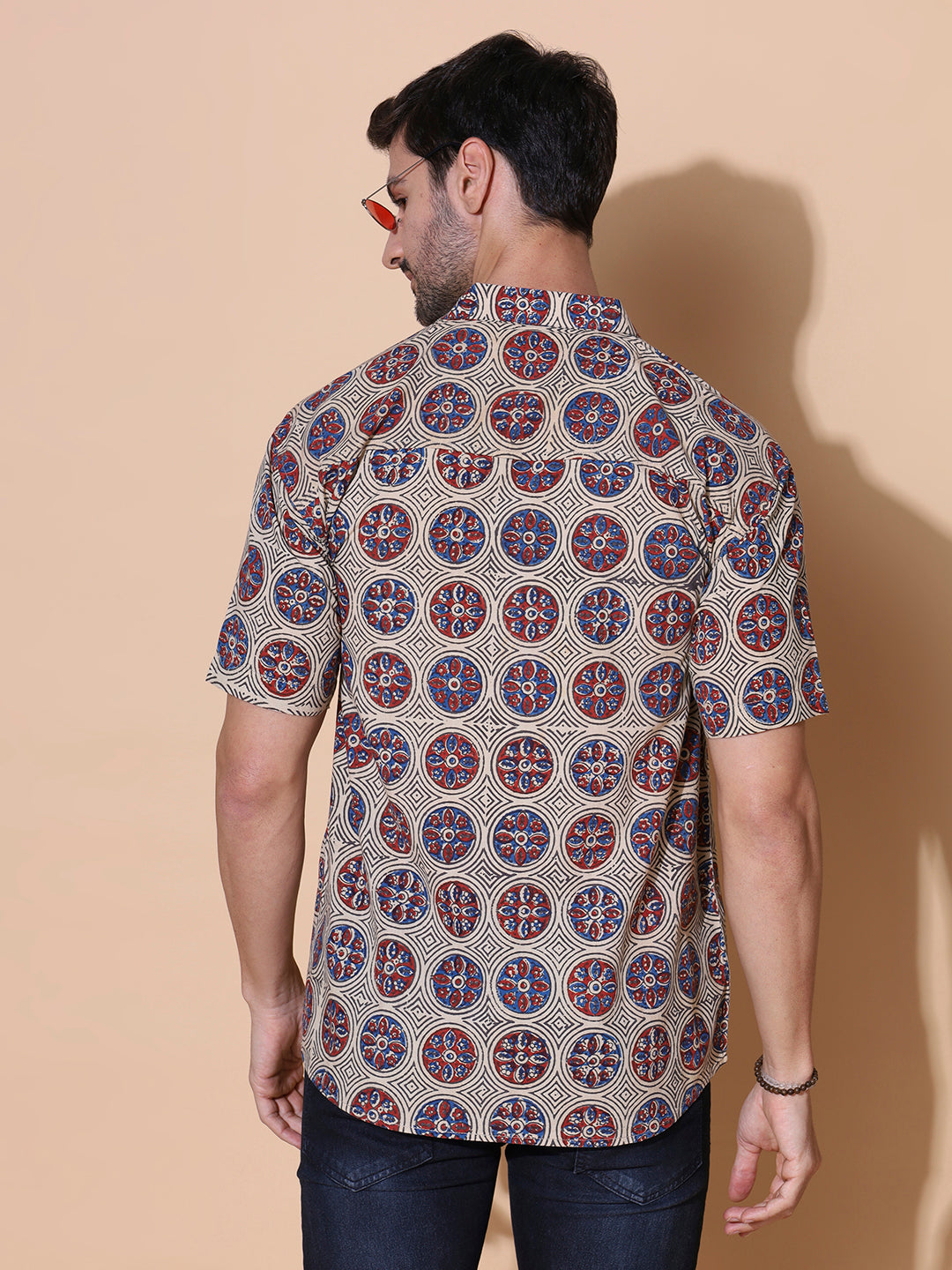 Urban Ajrakh Half Sleeve Artisan Print Shirt in Cream for Men