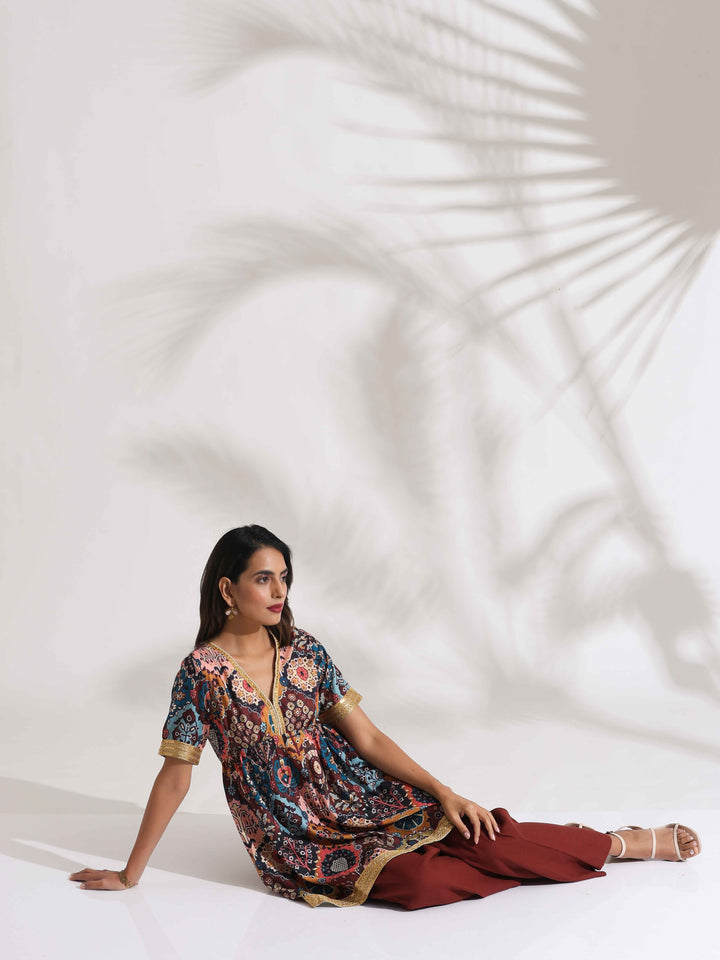 Brown Print Flared Co-ord Set | SHOBITAM