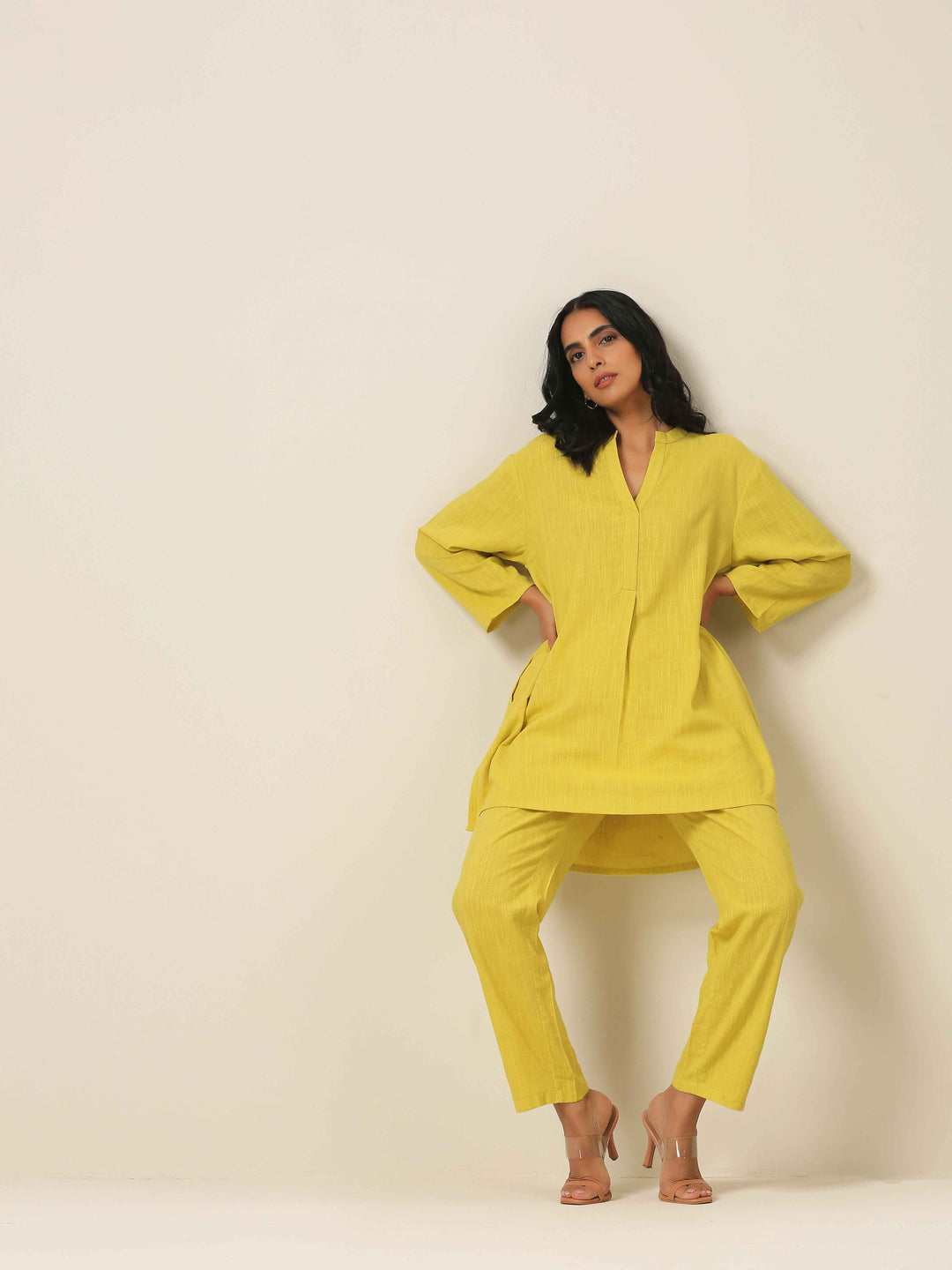Lime Slub Texture Relax Fit Co-Ord Set | SHOBITAM