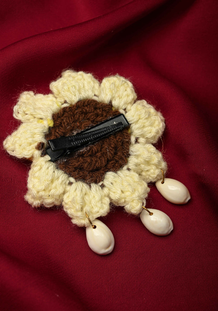 Crochet Flower ith Cowrie hangings hair clip | SHOBITAM