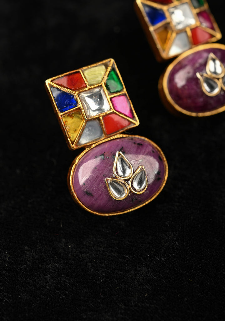 92.5 Silver Multi- Color kundan Drops with embossed embellishements.