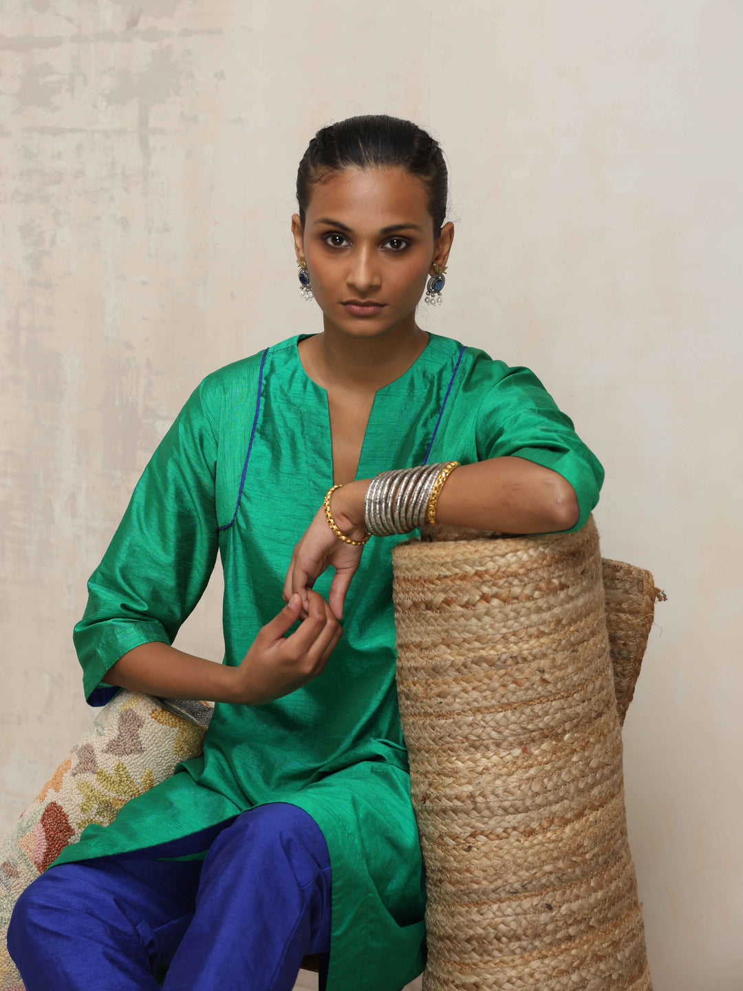 Bright Green Silk Kurta Co-ord Set | SHOBITAM