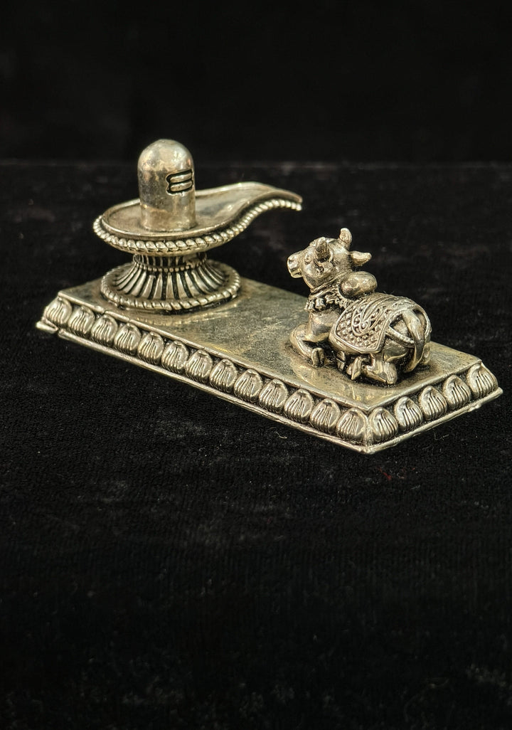 Pure 92.5 Silver Shiva Linga and Nandi 3D Idol, 1.5" height
