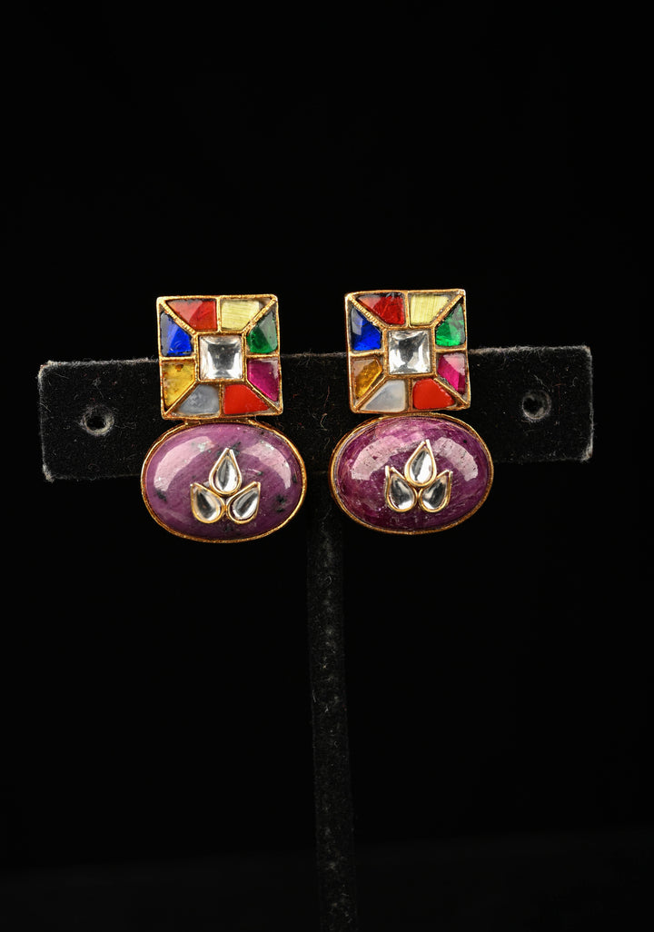92.5 Silver Multi- Color kundan Drops with embossed embellishements.