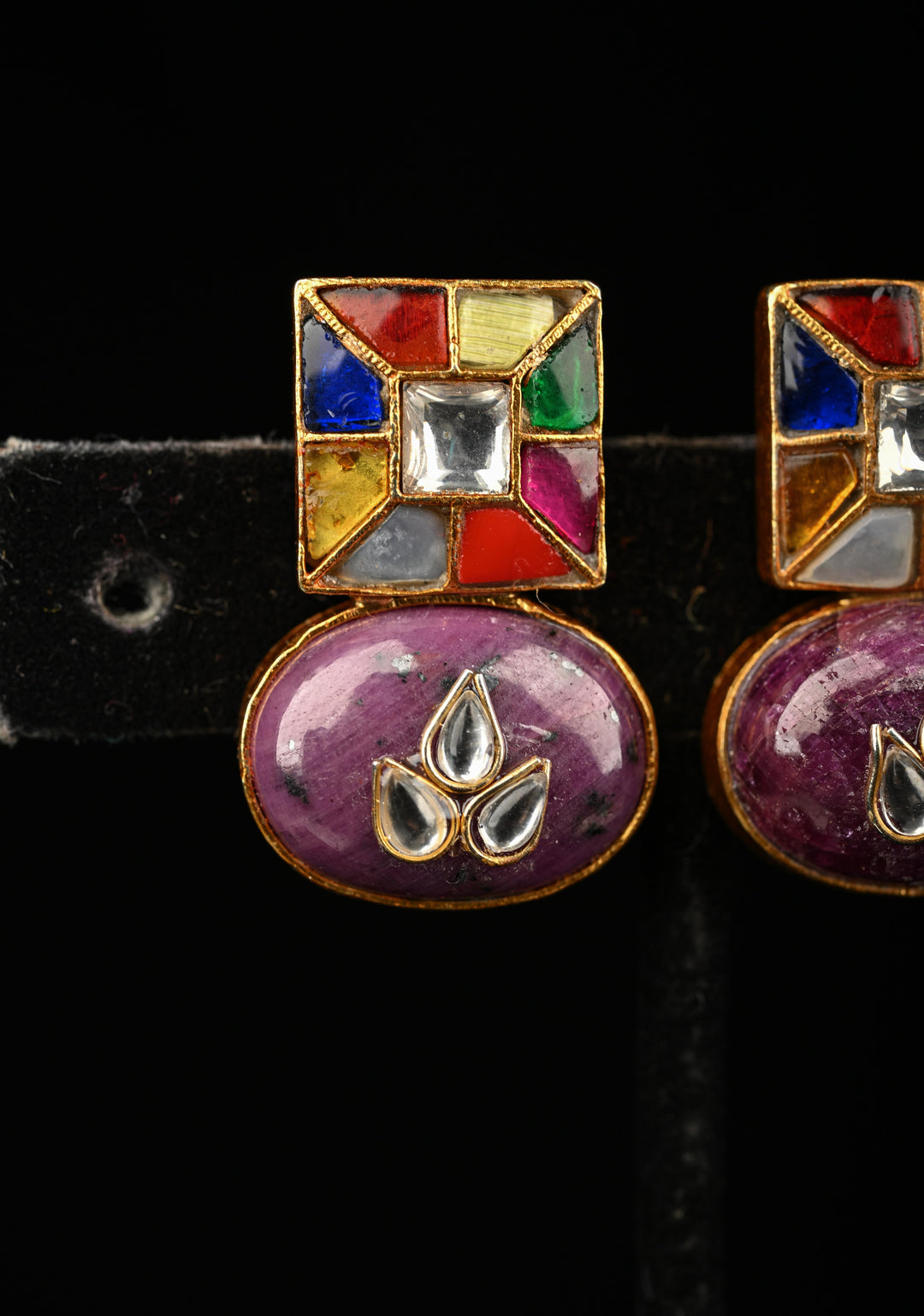 92.5 Silver Multi- Color kundan Drops with embossed embellishements.