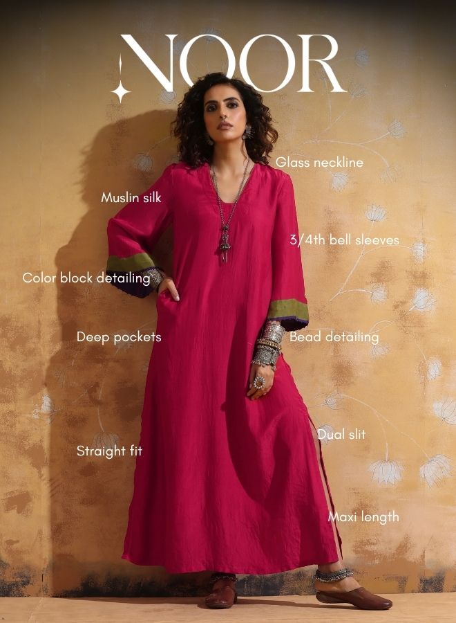 Pink Muslin Silk Straight Maxi Dress  | SHOBITAM
