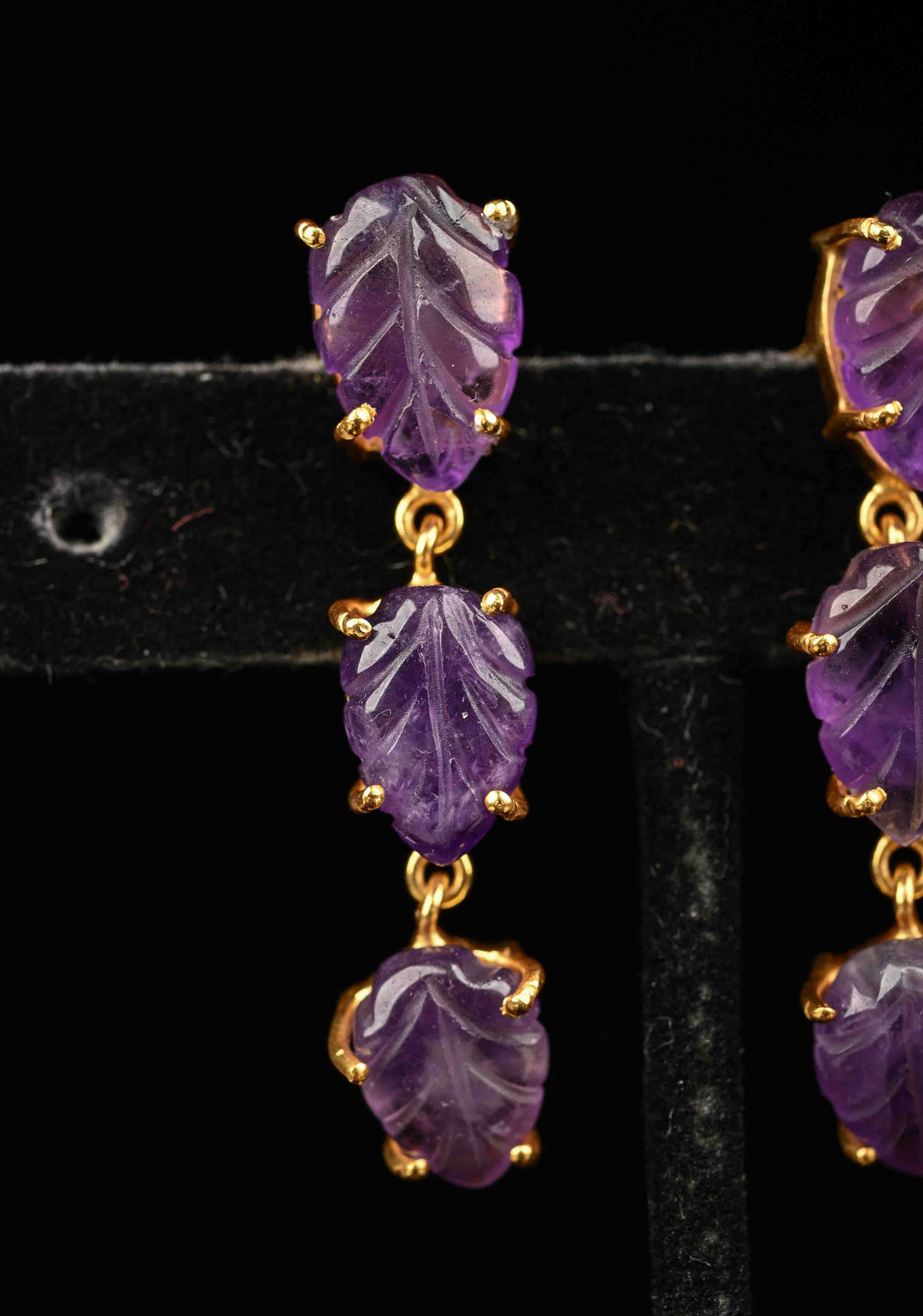 92.5 Pure Silver Amethyst Engraved 3 tier Earrings