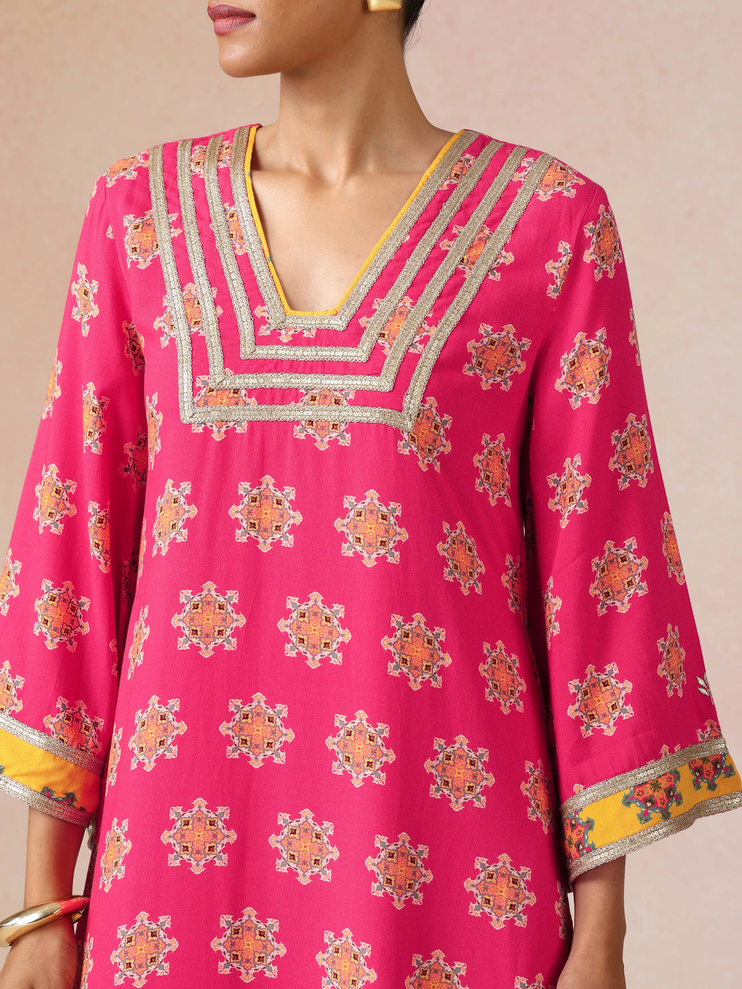 Pink Boota Print Viscose Straight Maxi Dress | SHOBITAM