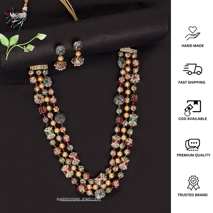 Ruby Red Jaipuri Beads Stone Mala Set  | SHOBITAM