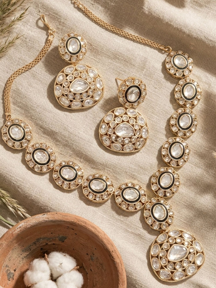 Kundan Polki Necklace Set with Earrings  | Shobitam
