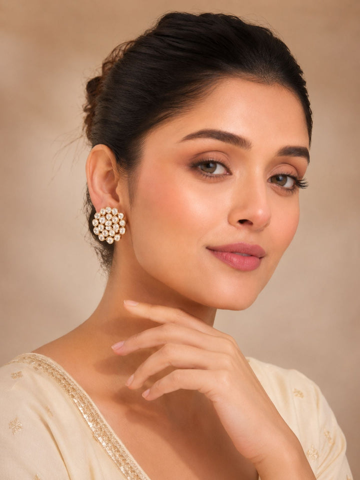 Gold Plated Polki Studs Earring | SHOBITAM