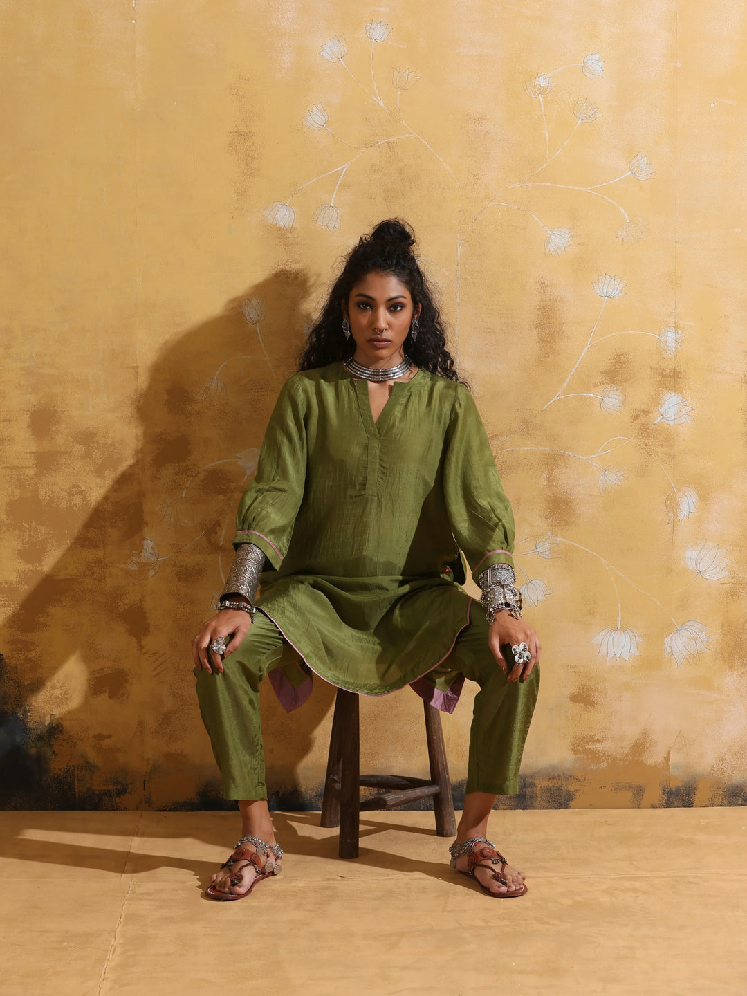 Green Muslin Silk Relaxed Kurta Co-ord Set | SHOBITAM