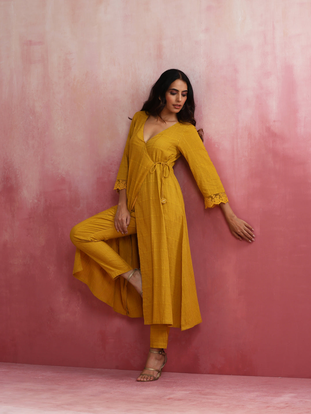 Mustard Cotton Dobby Kurta Set | SHOBITAM