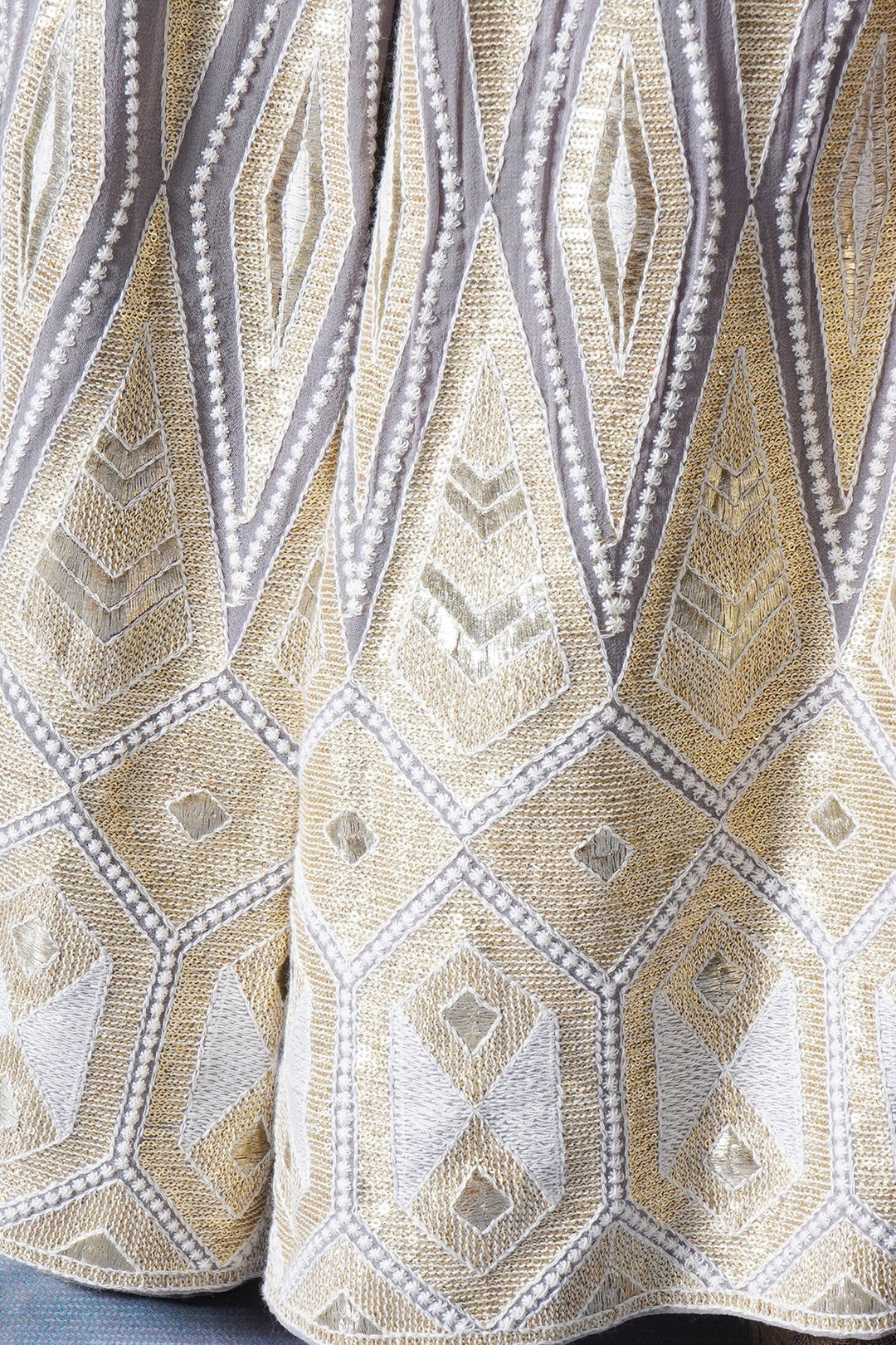 Girls Ivory and Golden Thread work Lehenga with Sequence work Blouse and Lacework Dupatta | SHOBITAM