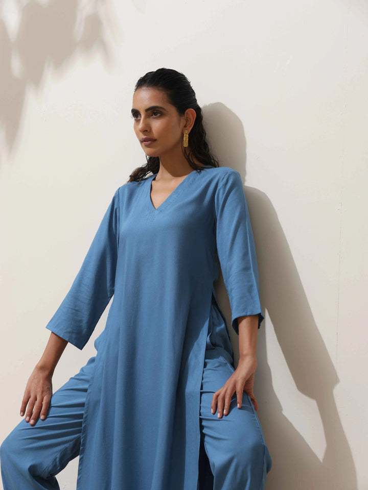 Blue Viscose Kurta Pant Set | SHOBITAM