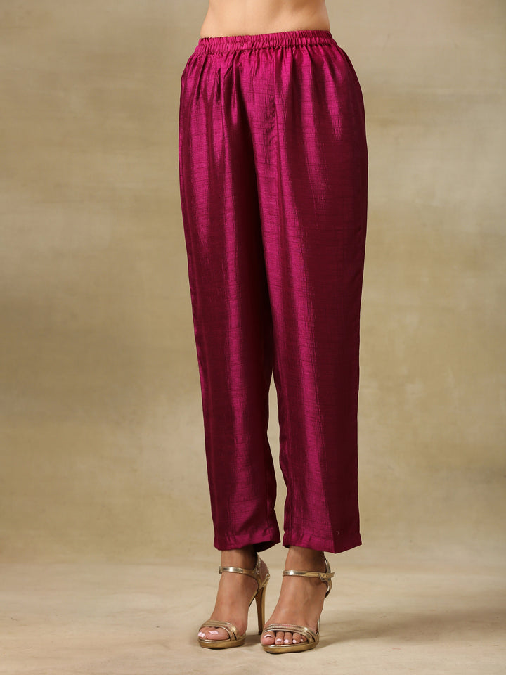 Purple Textured Silk Angrakha Kurta Pant Set | SHOBITAM