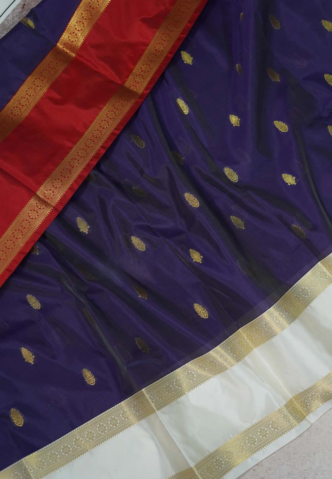 Blue Saree with ganga Jamuna Borders in Semi Silk| SHOBITAM