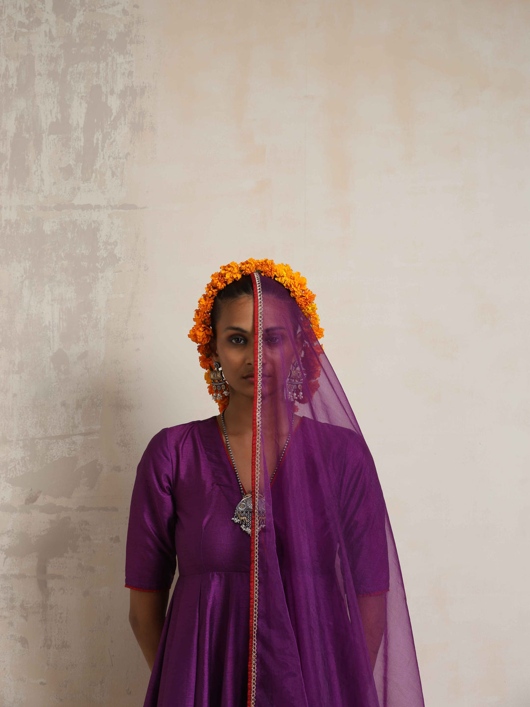 Purple Silk Anarkali Kurta Pant Dupatta Set | SHOBITAM