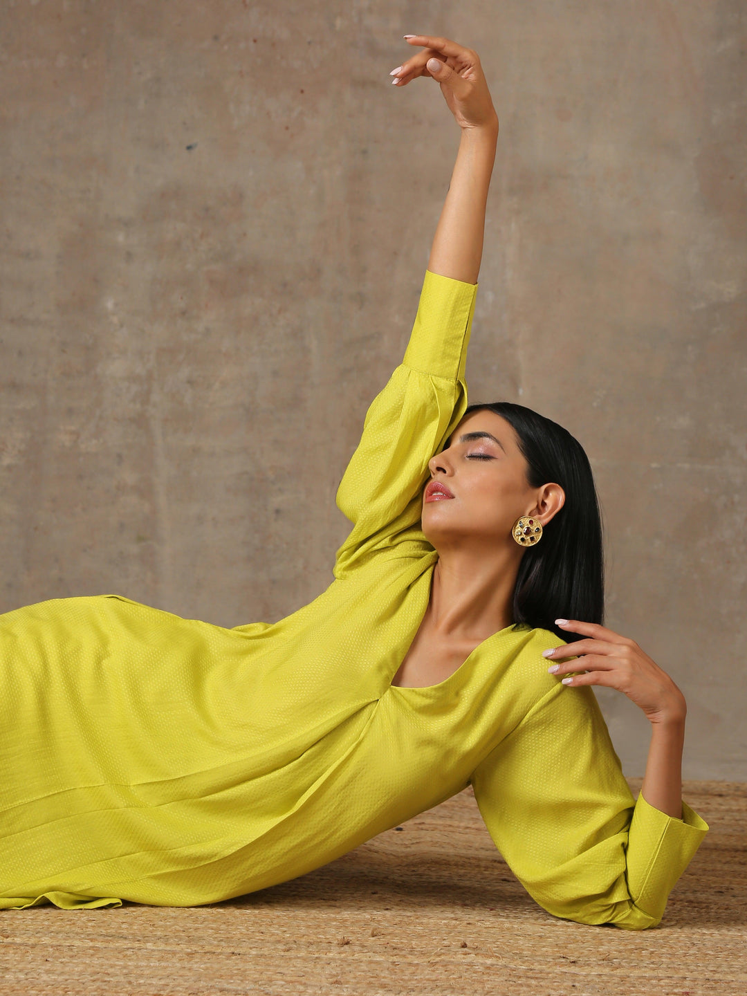 The Penelope - Lime Green Solid Textured Co-Ord Set | SHOBITAM