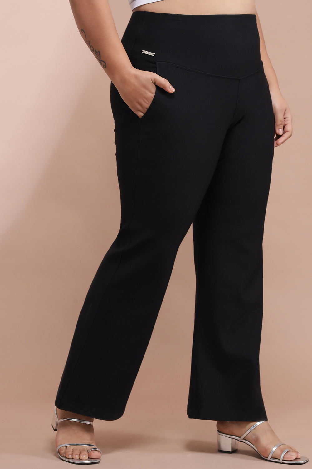 Plus Size Black Tummy Shaper Flare Pants For Womwn | Made to Order