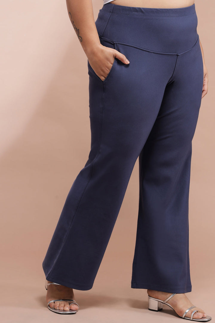 Plus Size Denim Blue Tummy Shaper Flare Pants | Made to Order
