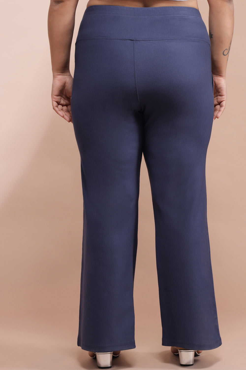 Plus Size Denim Blue Tummy Shaper Flare Pants | Made to Order