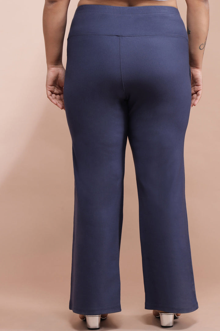 Plus Size Denim Blue Tummy Shaper Flare Pants | Made to Order