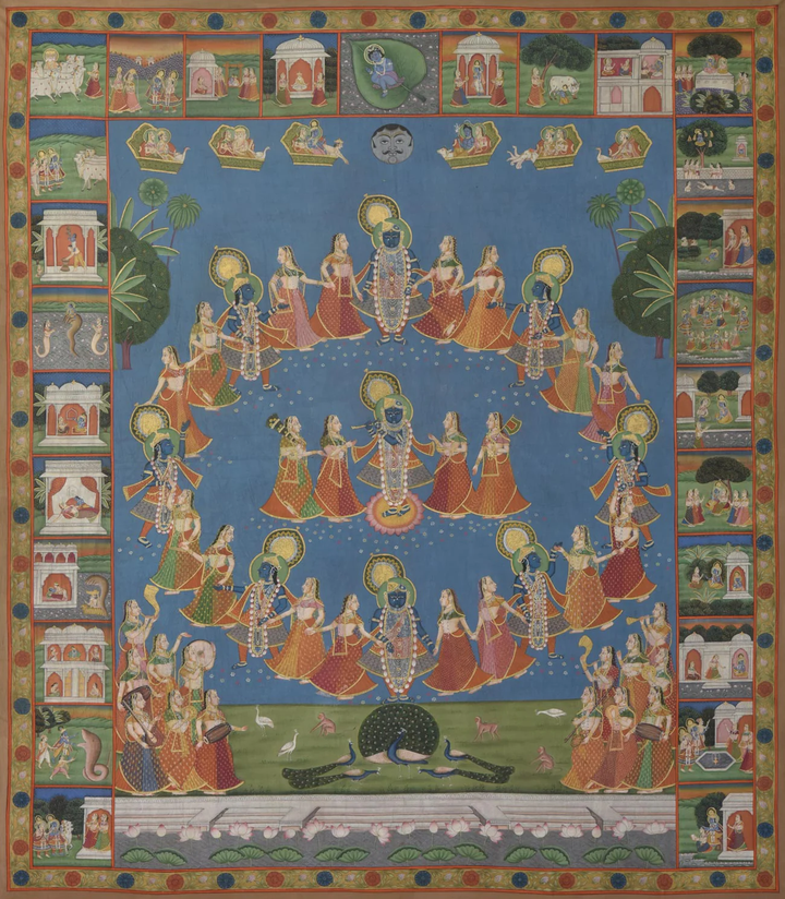 5x6 feet Authentic Jaipur Painting Shreenath ji Raas Leela | SHOBITAM
