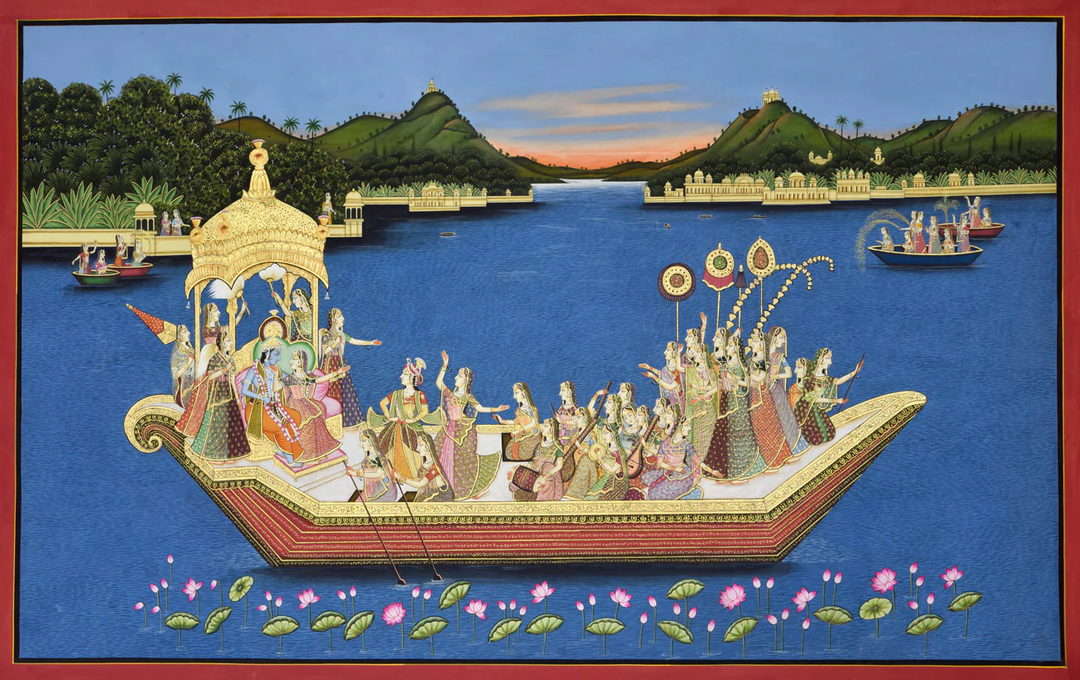 3.5 x 5 feet Radha Krishna Nauka Vihar Painting | SHOBITAM