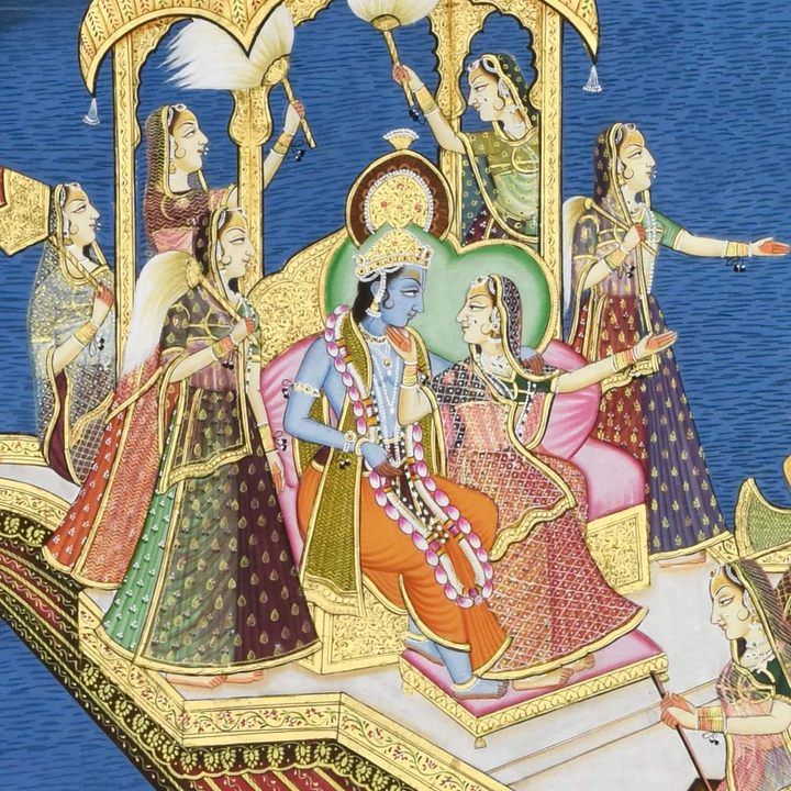 3.5 x 5 feet Radha Krishna Nauka Vihar Painting | SHOBITAM